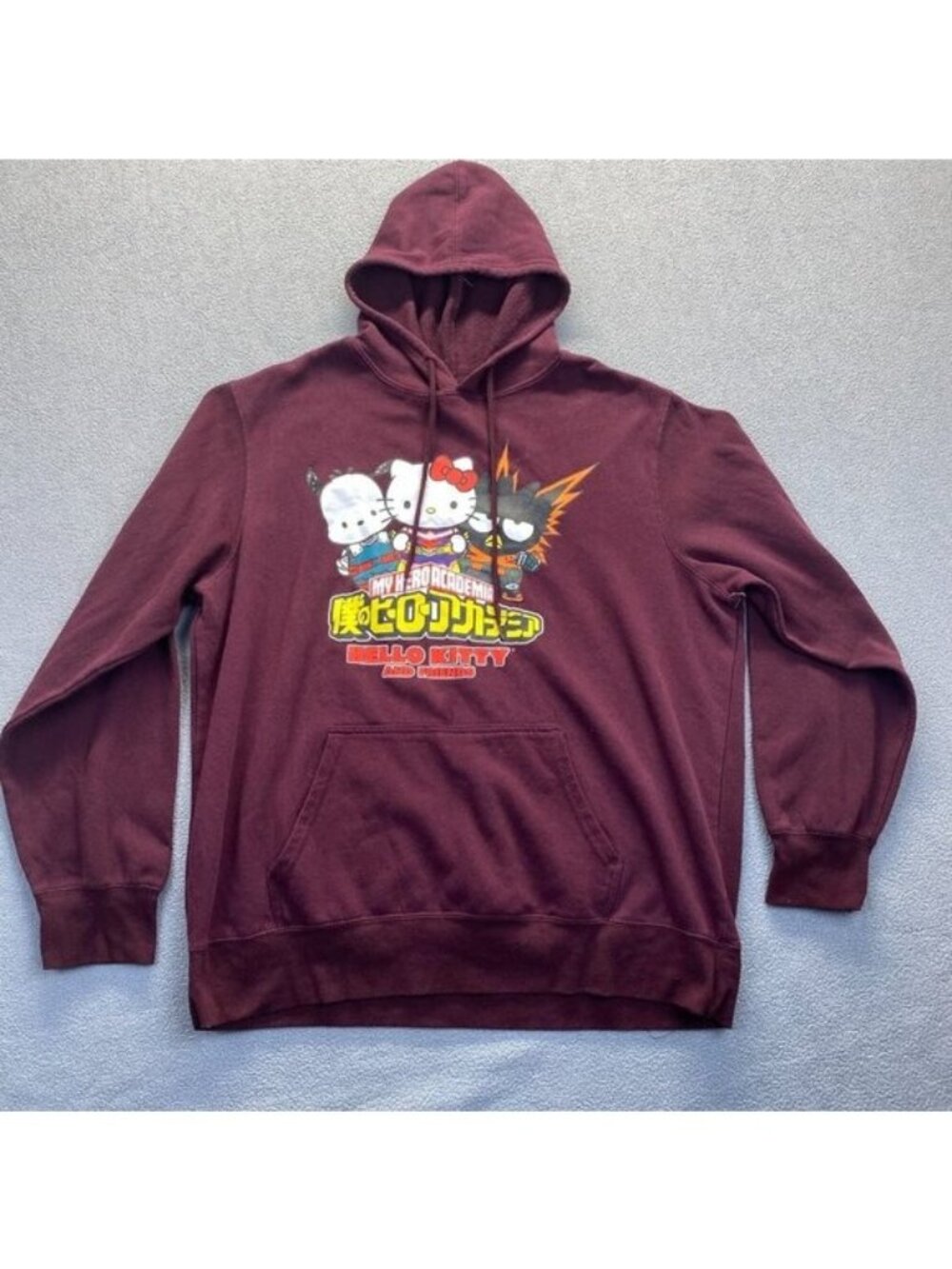 My Hero Academia Hello Kitty & Friends Sweatshirt Hoodie Mens XL Graphic Maroon